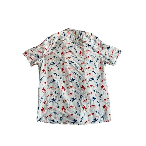 GUY HARVEY Swordfish Print Red White Blue Button Down Shirt Size Medium - Picture 4 of 10